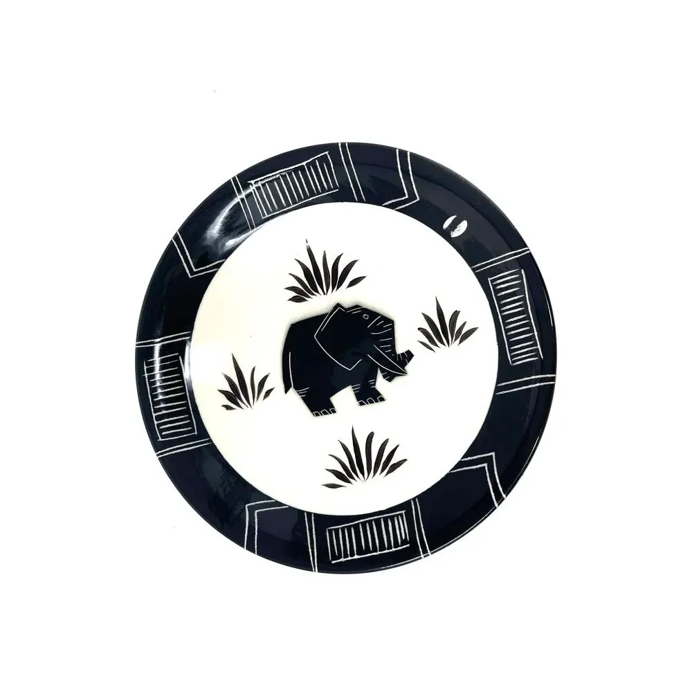 Vintage Catryn Black & White Elephant Deco Decorative Wall Plate / Bowl ~Signed